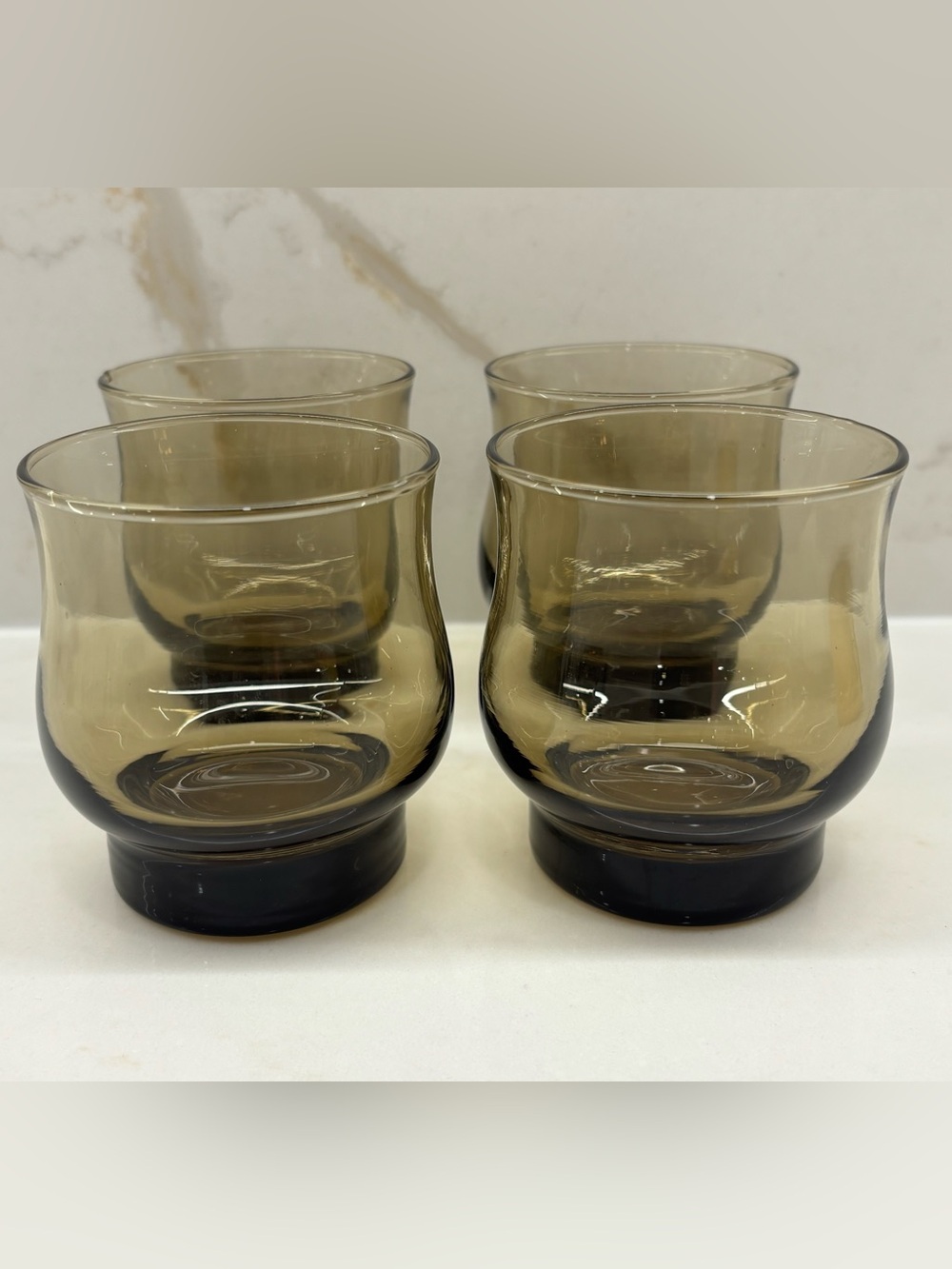 Vintage Set 4 Dominion Glass Tawny Tulip Smokey Brown Glasses Tumblers